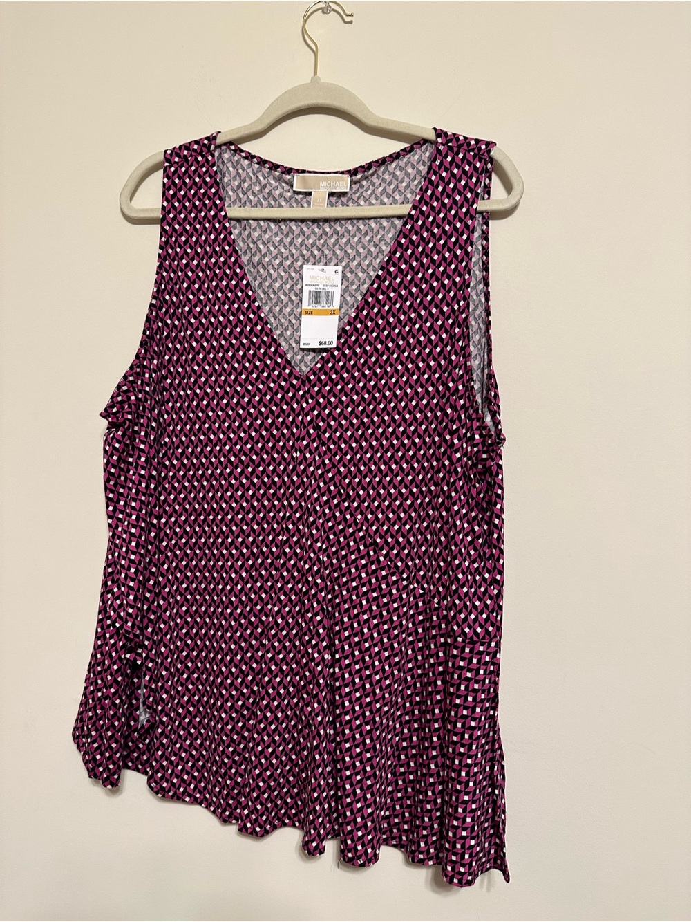 Michael Kors Sleeveless V-Neck Geometric Print Top Pink/Black Size 3X